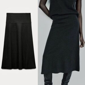 Zara NWT black soft knit midi skirt